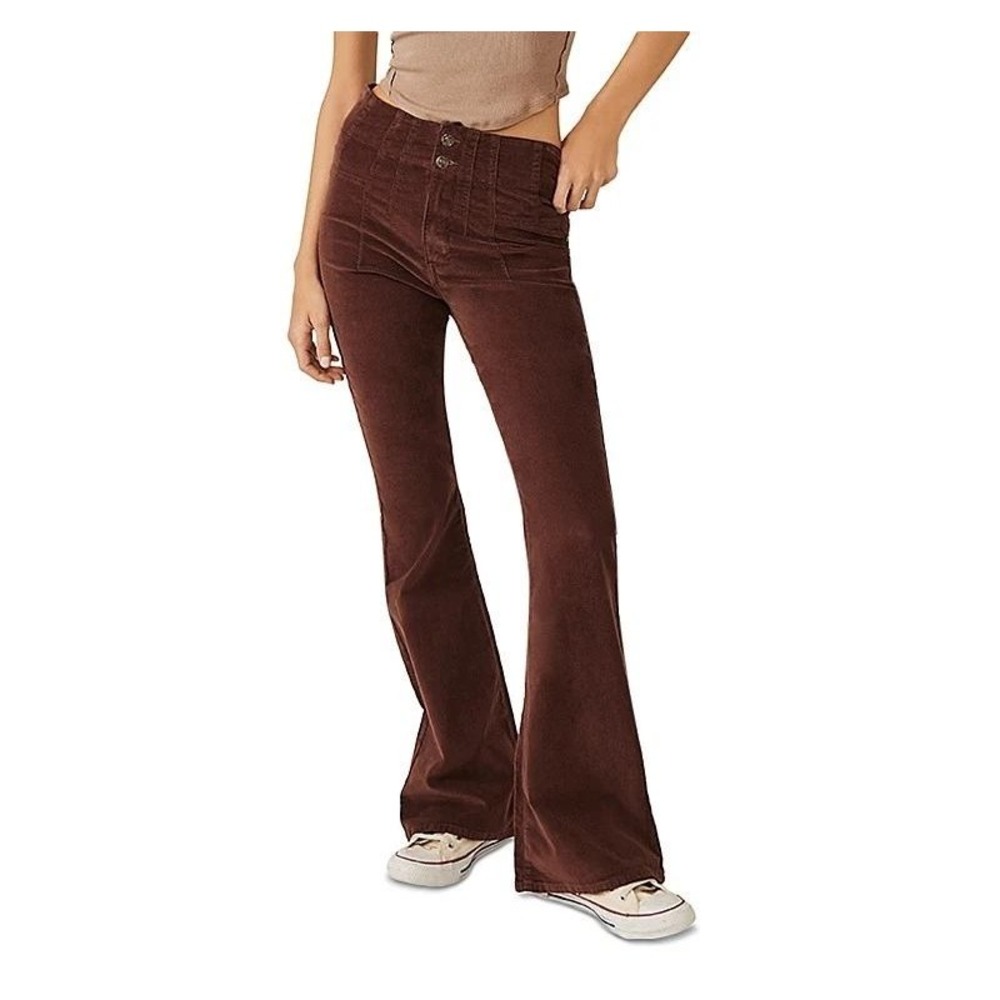 We The Free Flare Pants Women 31 Brown Corduroy High Rise Bell Bottom Seam